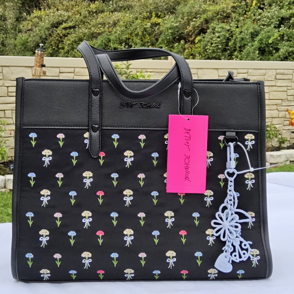 Betsey Johnson Black Floral Tote Bag